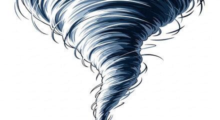 Dark gray tornado swirling down with white highlights on clean white background