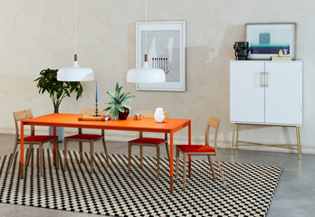 Naklejka premium Large luxury modern bright interiors Living room mockup illustration 3D rendering Digitally Generated Image