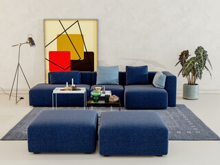 Naklejka premium Large luxury modern bright interiors Living room mockup illustration 3D rendering Digitally Generated Image