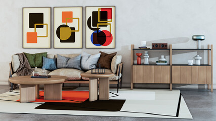 Fototapeta premium Large luxury modern bright interiors Living room mockup illustration 3D rendering Digitally Generated Image