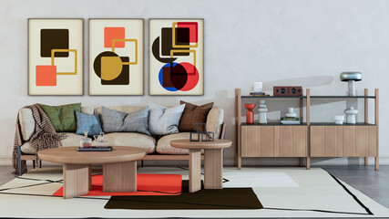 Fototapeta premium Large luxury modern bright interiors Living room mockup illustration 3D rendering Digitally Generated Image