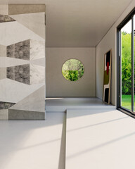 Fototapeta premium Large luxury modern bright interiors Living room mockup illustration 3D rendering Digitally Generated Image