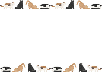 水彩風のかわいい猫フレーム素材｜猫・動物・ペット・白背景・余白