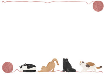 水彩風のかわいい猫フレーム素材｜猫・動物・ペット・白背景・余白