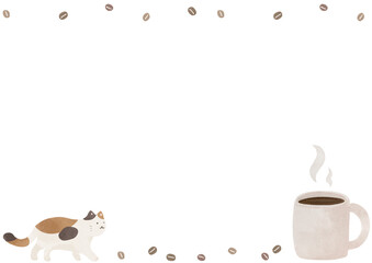 Obraz premium 水彩風のかわいい猫フレーム素材｜猫・動物・ペット・白背景・余白