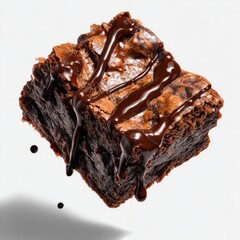 Rich dark chocolate brownie with glossy drizzle and melting chocolate drops