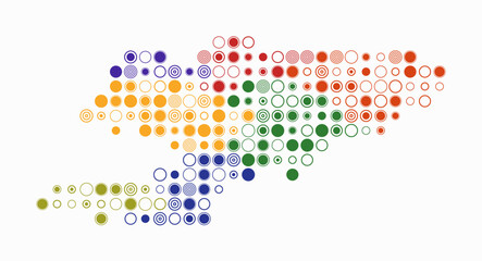 Obraz premium Kyrgyzstan, shape of the country build of colored cells. Digital style map of the Kyrgyzstan on white background. Large size circle blocks. Amazing vector illustration.