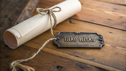 Take Risks Motivational Scroll Message on Wooden Table