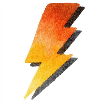 Vibrant watercolor lightning bolt with a dark shadow