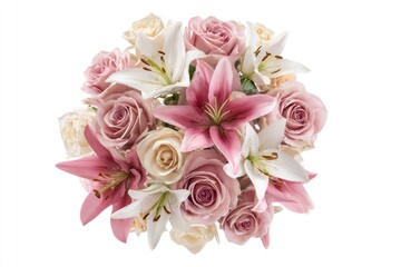 A lush bouquet of pink lilies and soft roses, arranged elegantly © favor