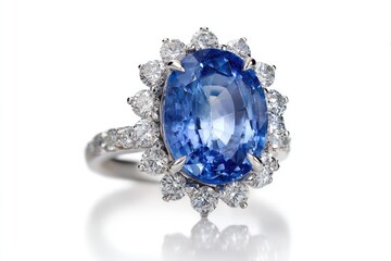 Regal oval sapphire surrounded by glittering diamond halo on band