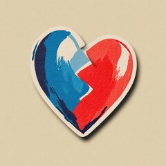 Abstract heart symbol with bold strokes in red, blue, and white