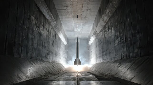 Wind tunnel testing of rocket design under simulated condition on blurred background