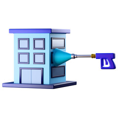 3D Realistic Power Washer Spray Gun Cleaning Commercial Office Building