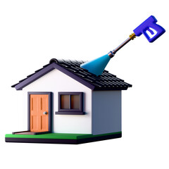 3D Realistic Power Washer Spray Gun Cleaning Residential House Roof