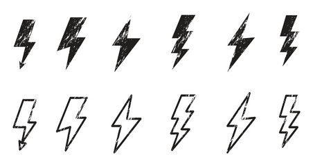 Lightning Bolt Icon Set &ndash; Thunderbolt Flat Style Vector Collection