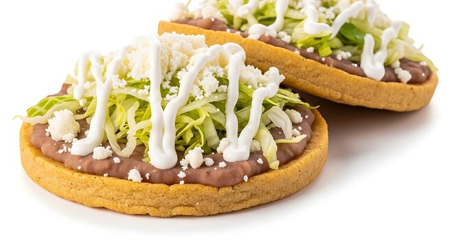 Authentic Mexican Sopes with Crema, Beans, and Cotija, Isolated.