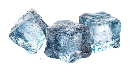 Obraz premium Three clear ice cubes on a transparent background