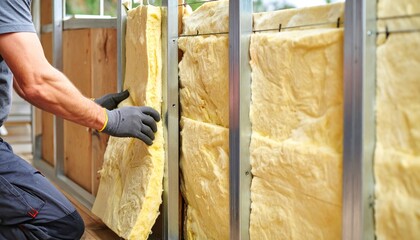 Insulation Install: Worker Fitting Fiberglass Batts