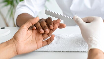Manicurist Filing Man's Nails in Beauty Salon