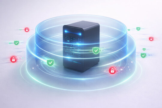 Cybersecurity Server Protection with Digital Shield and Data Encryption Concept