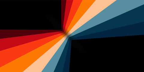 Retro 70s Rainbow Stripe Background with Vintage Color Palette and Perspective Fold