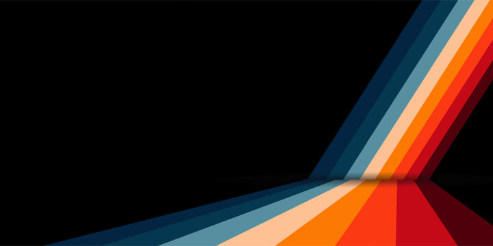 Retro 70s Rainbow Stripe Background with Vintage Color Palette and Perspective Fold