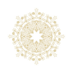 Golden decorative rosette - mandala with floral motif, on white background	
