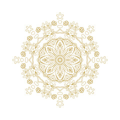 Golden decorative rosette - mandala with floral motif, on white background	