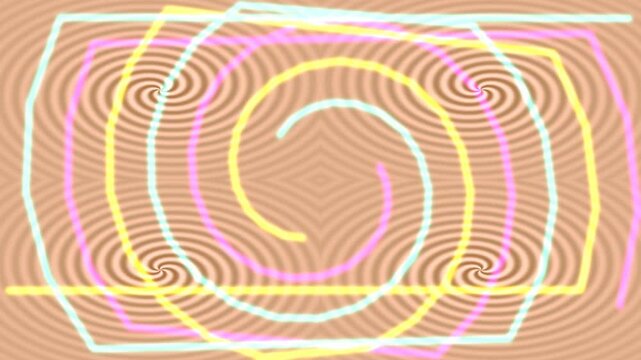Colorful Neon Spiral Waves on Digital Screen for Visual Effect