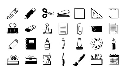 SEO Title:
Colorful Stationery Doodle Icons Pack with School and Office Supplies Flat Vector Set