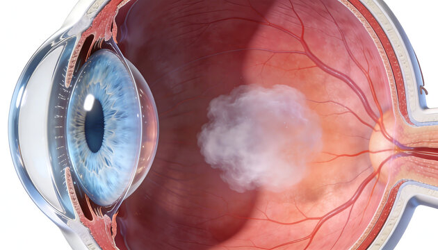 Comprehensive eyeball anatomy cross section illustration showing internal structure with retina cornea optic nerve iris pupil lens sclera for medical visualization