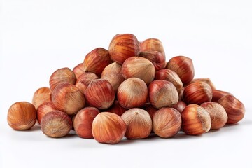 Fototapeta premium A pile of whole, brown nuts with textured shells, arranged in a heap