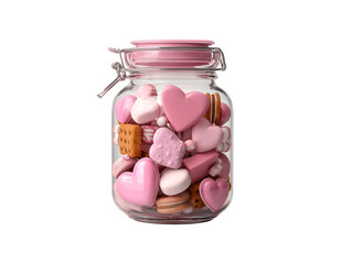 Sweet Jar of Love: Delightful Pink Treats and Hearts in a Glass Container