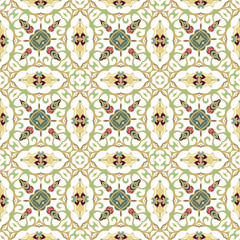 Golden -mosaic ornamental seamless vector pattern on white background	