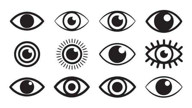 Minimalist stylized eye symbol variations icon set grid