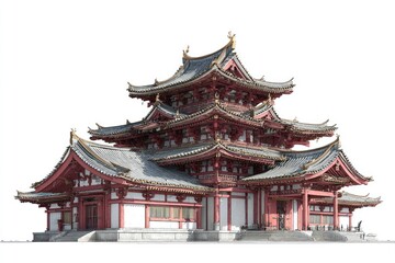Fototapeta premium Ornate multi-tiered traditional red and white architectural structure