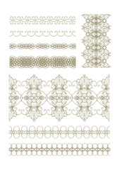 Fototapeta premium Set of golden ornamental seamless vector patterns, medieval, oriental style, on white background