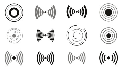 Fototapeta premium Collection of circular wireless signal icons with radar style rings and wave patterns.