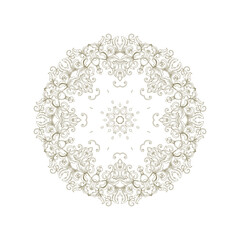 Golden decorative rosette - mandala with floral motif, on white background	