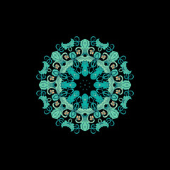 Turquoise decorative rosette - mandala with floral motif, on dark background	