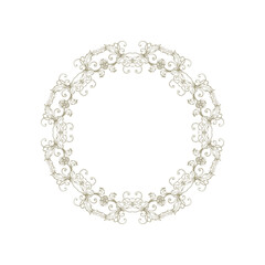 Golden decorative rosette - mandala with floral motif, on white background	