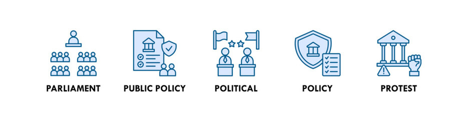 Obraz premium Politics banner web icon illustration concept with icon of parliament, public policy, political, policy, protest