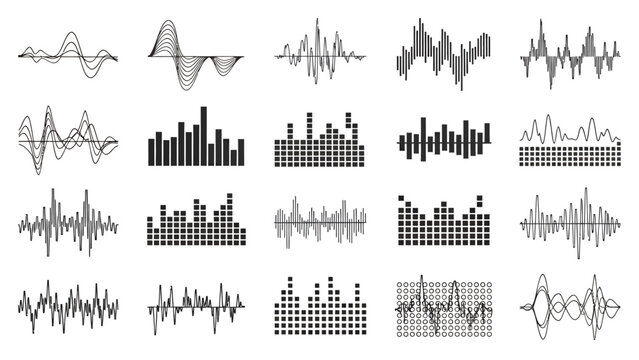 Abstract Collection of Waveforms and Bar Chart Patterns for Data Visualization Resources.