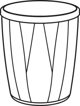 Drum Musical Instrument Hand-drawn Sketch Drawing Vector Illustration, Line Linear Symbol Black and White Engraving, Isolated