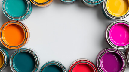 Colorful Paint Cans Flat Lay Background
