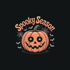 Spooky season halloween pumpkin design with bats and spider webs