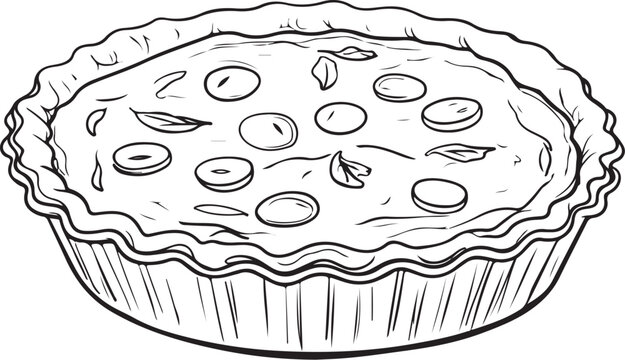 Whole Quiche Hand-drawn Sketch Drawing Vector Illustration, Line Linear Symbol Black and White Engraving, Isolated