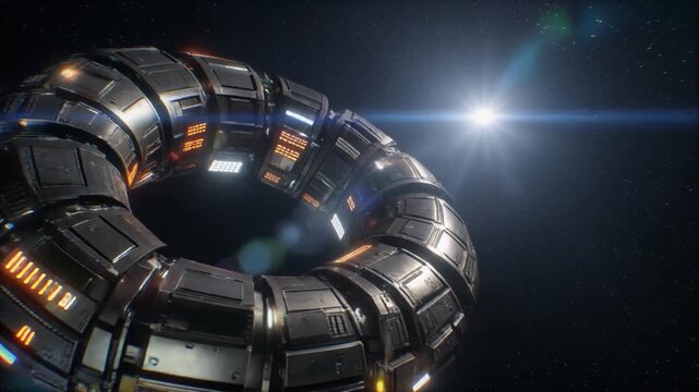 Futuristic Torus Ring Structure in Outer Space with Lens Flare and Starburst