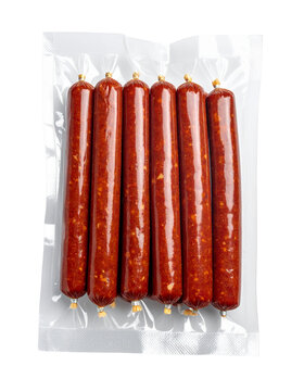 Chinese sausage in vacuum package Isolated on Transparent or White Background